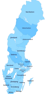 Karta på Sveriges 21 län