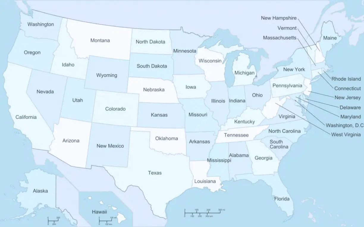 Karta på USA:s delstater